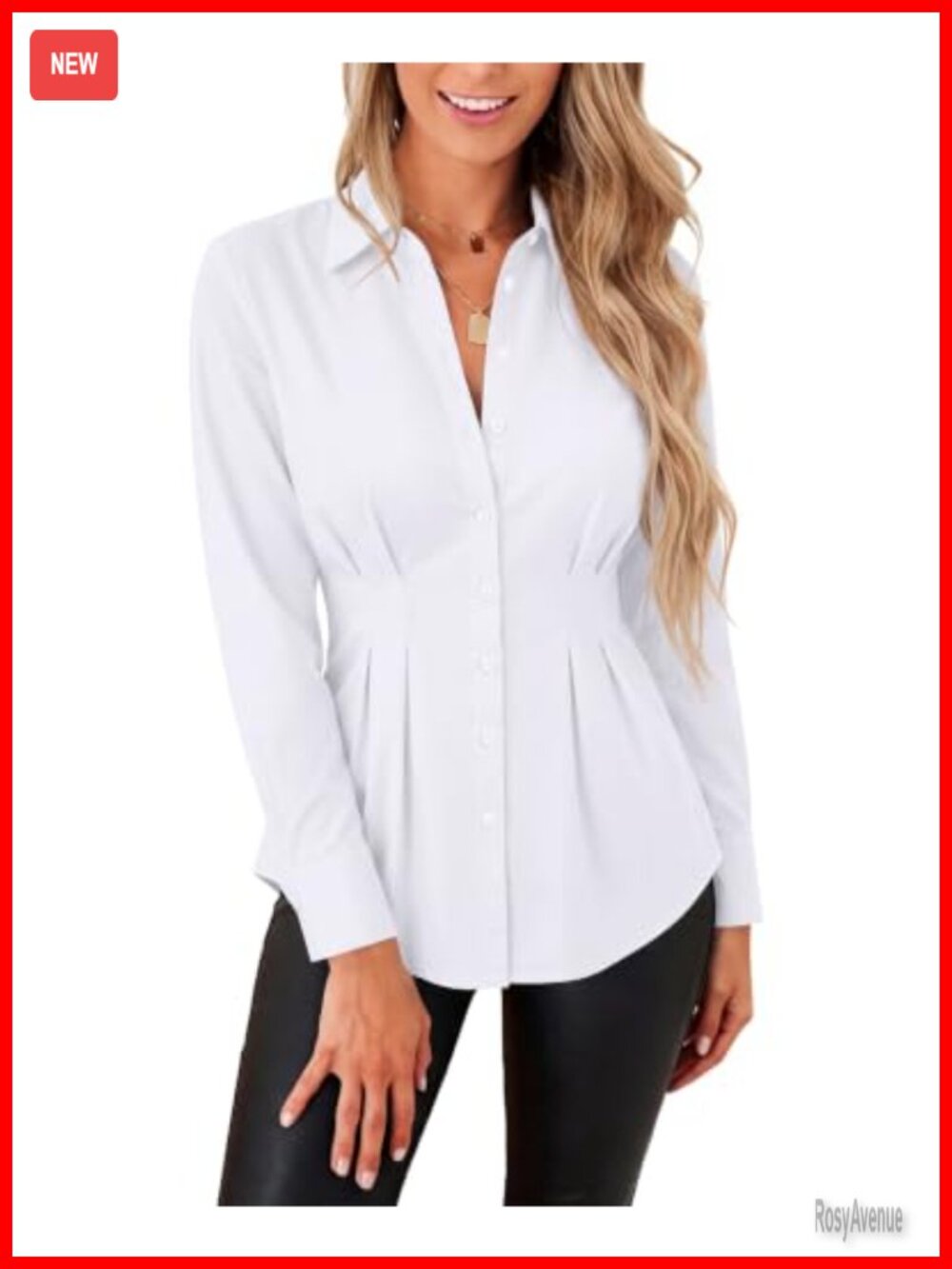 Cinched Waist Button Down Shirt Women Fitted Long Sleeve Collared Blouse
